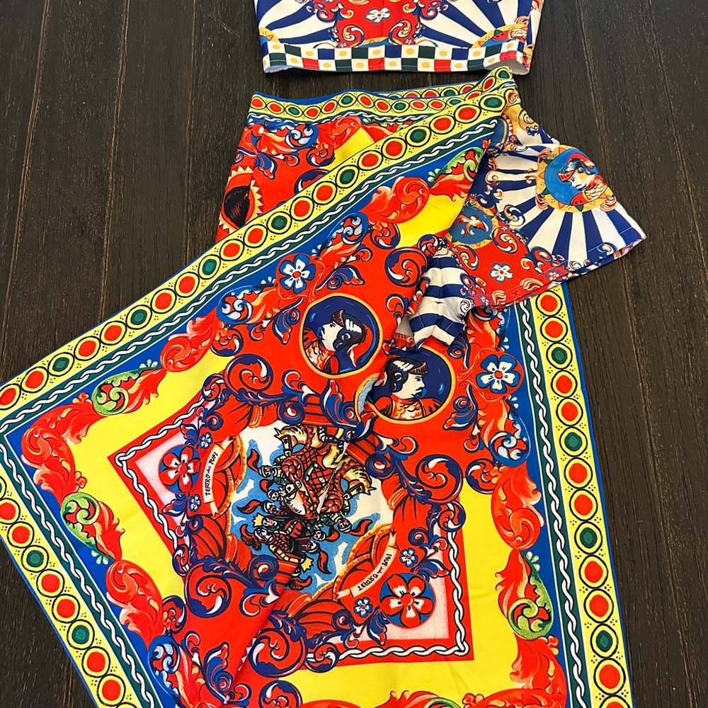Vibrant Multicolor Patterned Skirt and Top Set